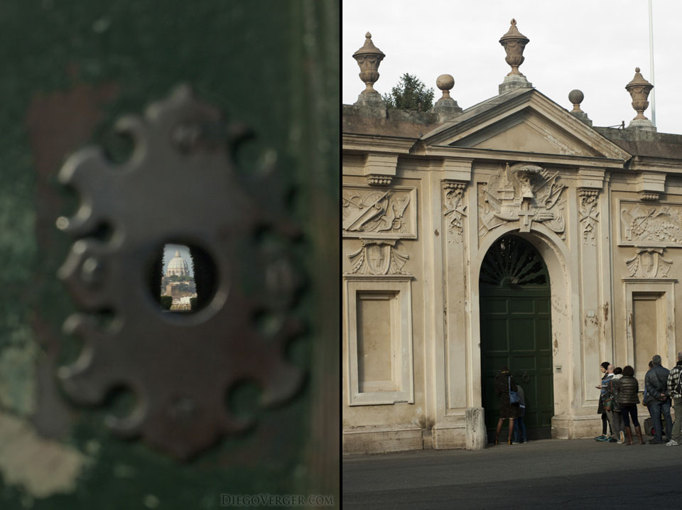 Buco della serratura del Priorato dei Cavalieri di Malta a Roma, Italia