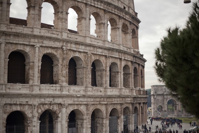 Façade of the Colosseum in Rome, Italy