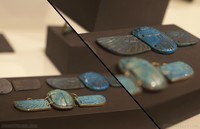 Egyptian lapis lazuli ornaments in the Egyptian Museum of Barcelona, Spain
