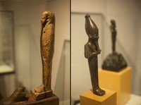 Egyptian statuettes in the Egyptian Museum of Barcelona, Spain
