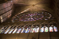 Vista interior del rosetón sur de Notre-Dame - París, Francia