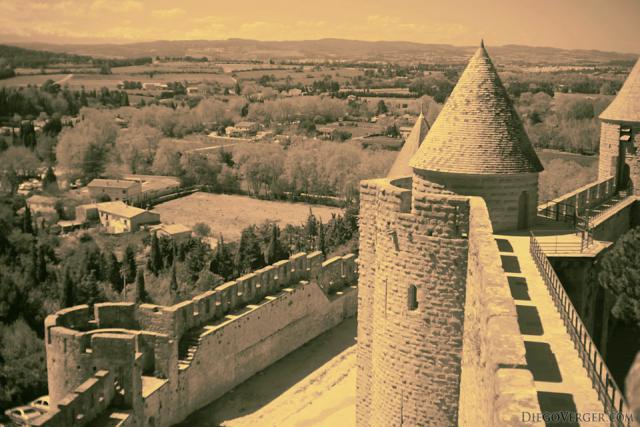 Inner and outer wall of the Cité of Carcassonne in infrared - Carcassonne, France