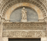 Tympanum on the main entrance of the Pisa Baptistery - Pisa, Italy