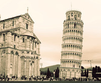 The Tower of Pisa and the south end of the Pisa Cathedral transept - Pisa, Italy