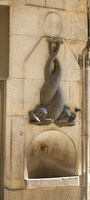 Fountain with a sculpture of intertwined fish of 1858 - Girona, Spain