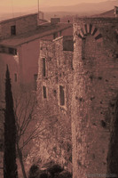 Round tower of the Girona wall in infrared - Girona, Spain