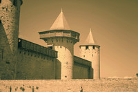 The towers of the Count's Castle of Carcassonne in infrared - Carcassonne, France