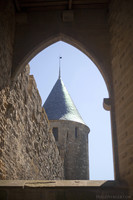 Cupola della torre della Giustizia presso la Porta del Aude nella parte ovest della Cité - Carcassonne, Francia