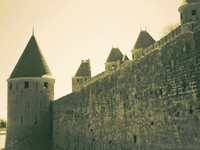 The walls of Carcassonne as seen from the drawbridge of the Narbonne Gate - Carcassonne, France