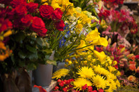 Yellow calla lilies, red roses, and yellow Fuji chrysanthemums - Lisse, Netherlands