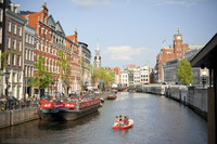 The Singel canal and the Bloemenmarkt - Amsterdam, Netherlands