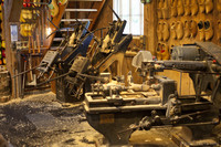 Side view of the machinery used to manufacture clogs - Zaandam, Netherlands