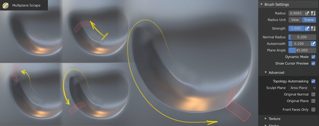 Sculpt mode in Blender 3D - Multilane scrape tool Sculpt mode in Blender 3D - Multilane scrape tool