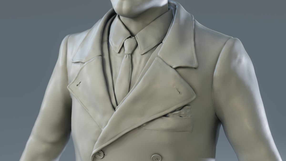 Vanrick - 3D Character Sculpture - Coat detail - Blender