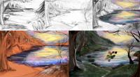 Étapes de la peinture numérique - Krita - Au bord du lac - Thumbnail