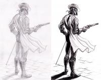 The Mark of Zorro - Zorro Pointing gun - Pencil and Ink Drawing - Thumbnail
