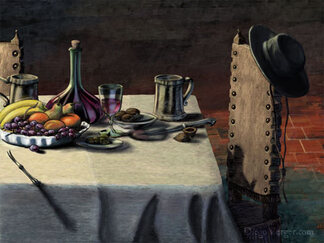 Hacienda Still Life Traditional Ink Drawing + Digitally Colored (Krita)